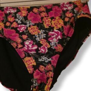 Time and Tru Womans Size Large 12-14 Black &Orange Floral Bikini Bottom
